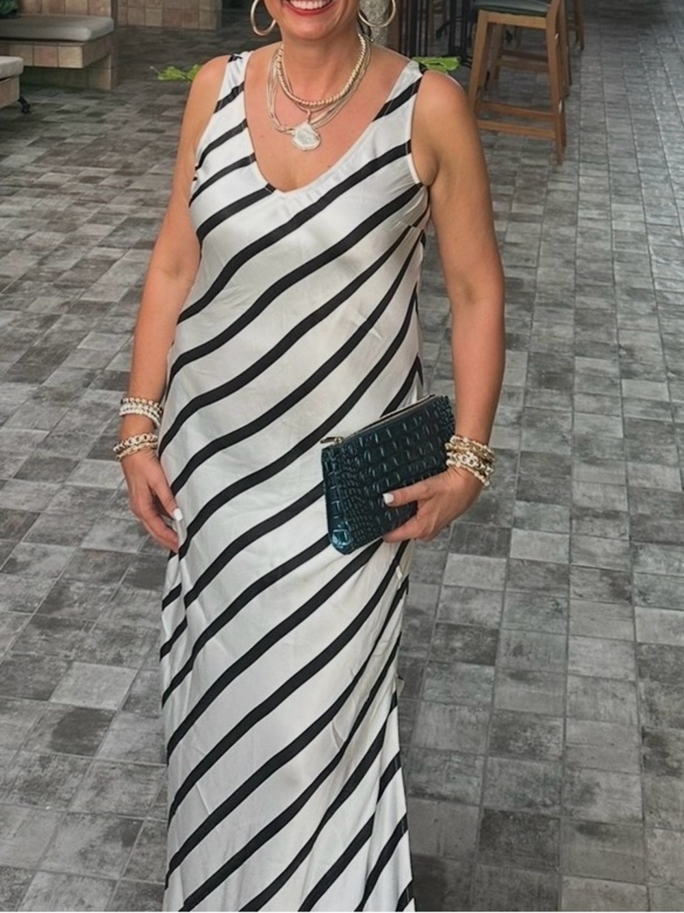 Black & White Diagonal Stripe Maxi Dress